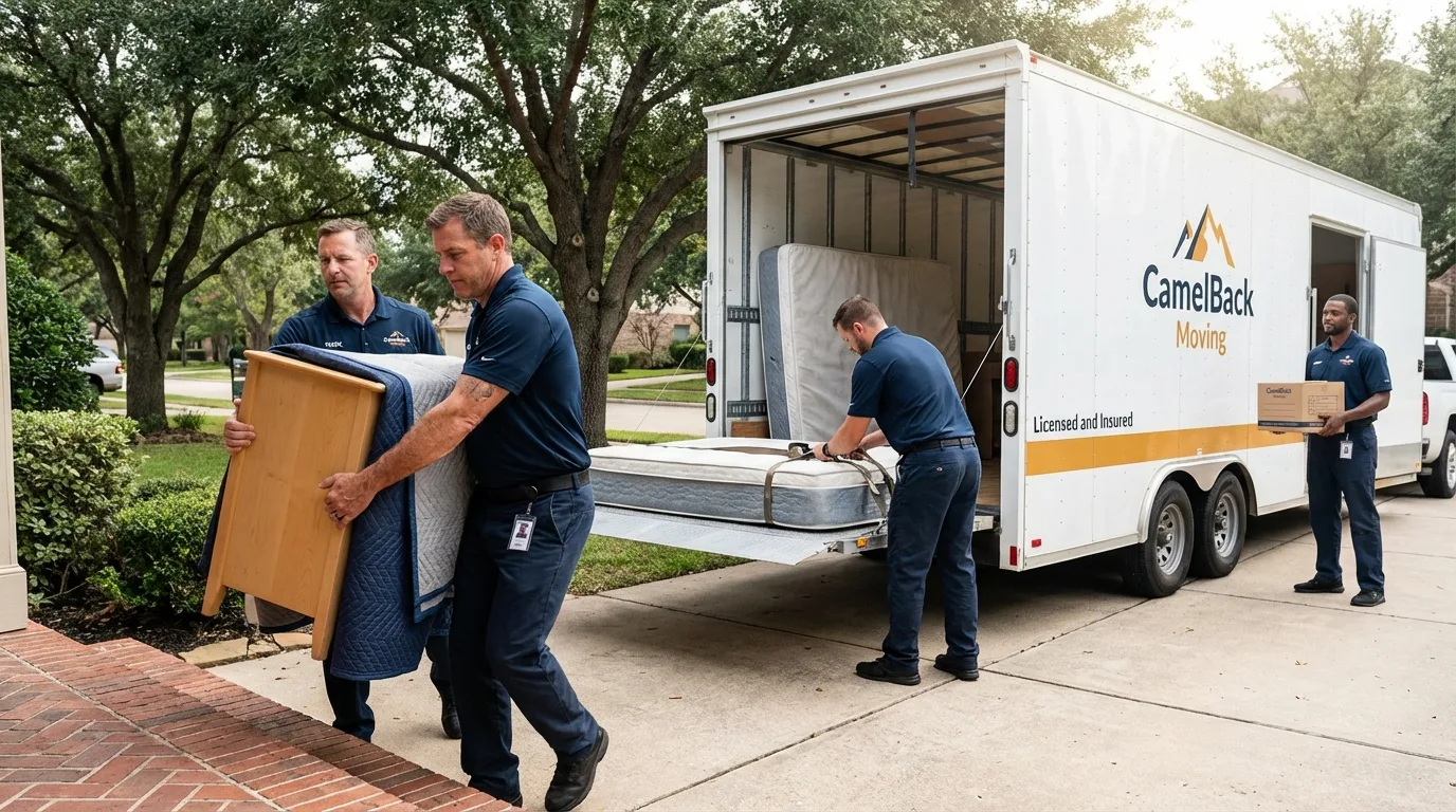 Crew loading residential truck for cross-state move from Lakeville, MN