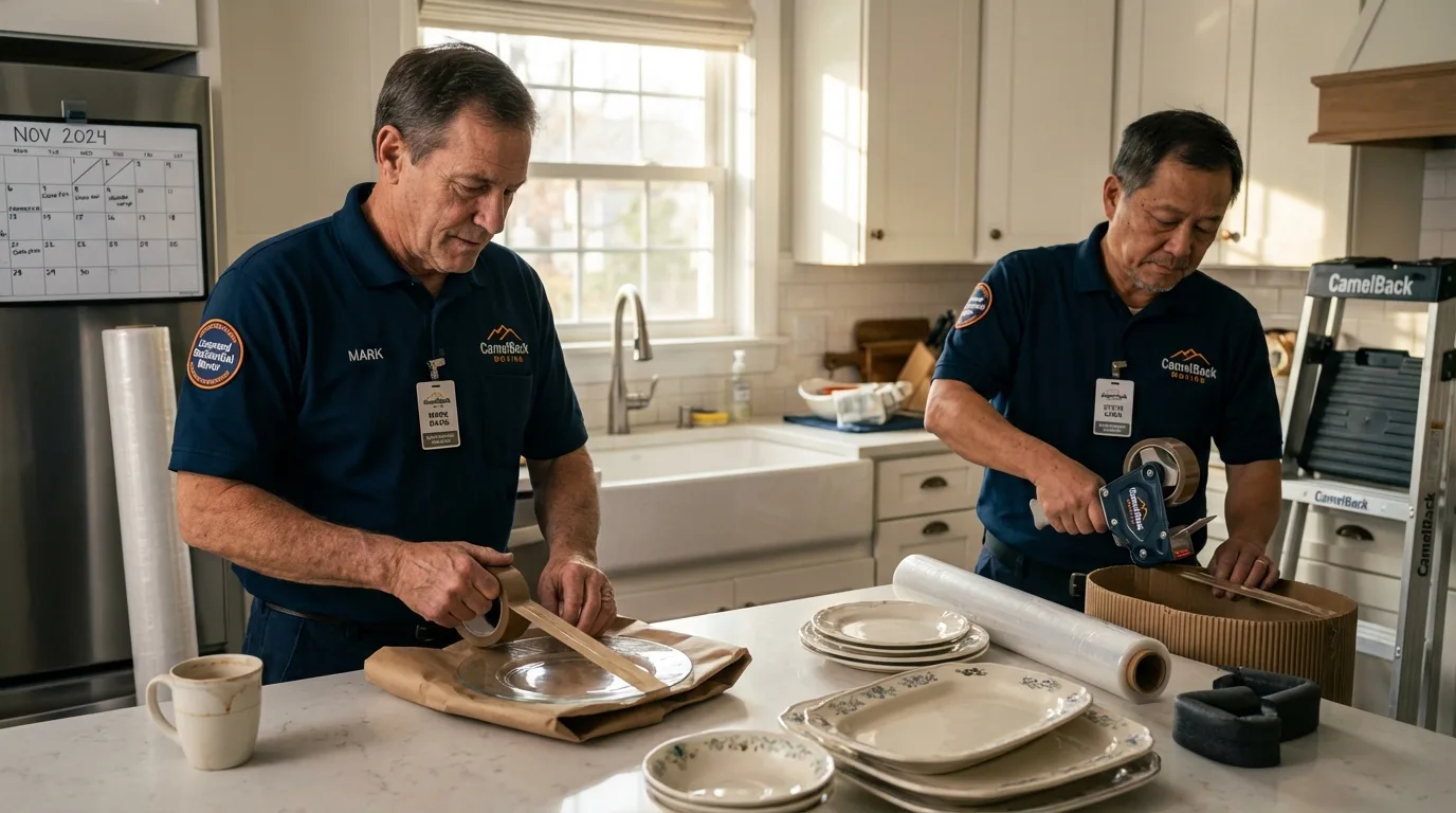 Professional crew packing kitchen dishware in Lakeville, MN