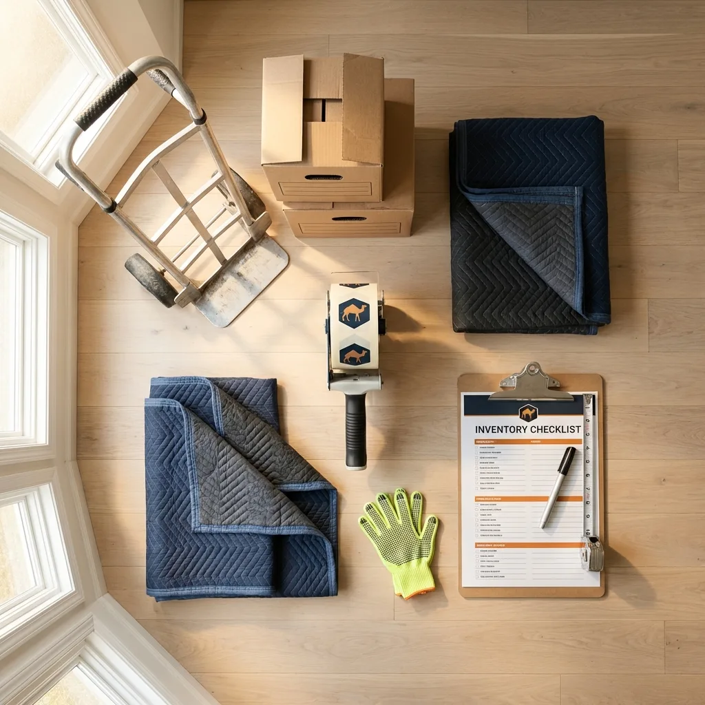 Professional moving supplies and packing materials layout for Lakeville residential relocations